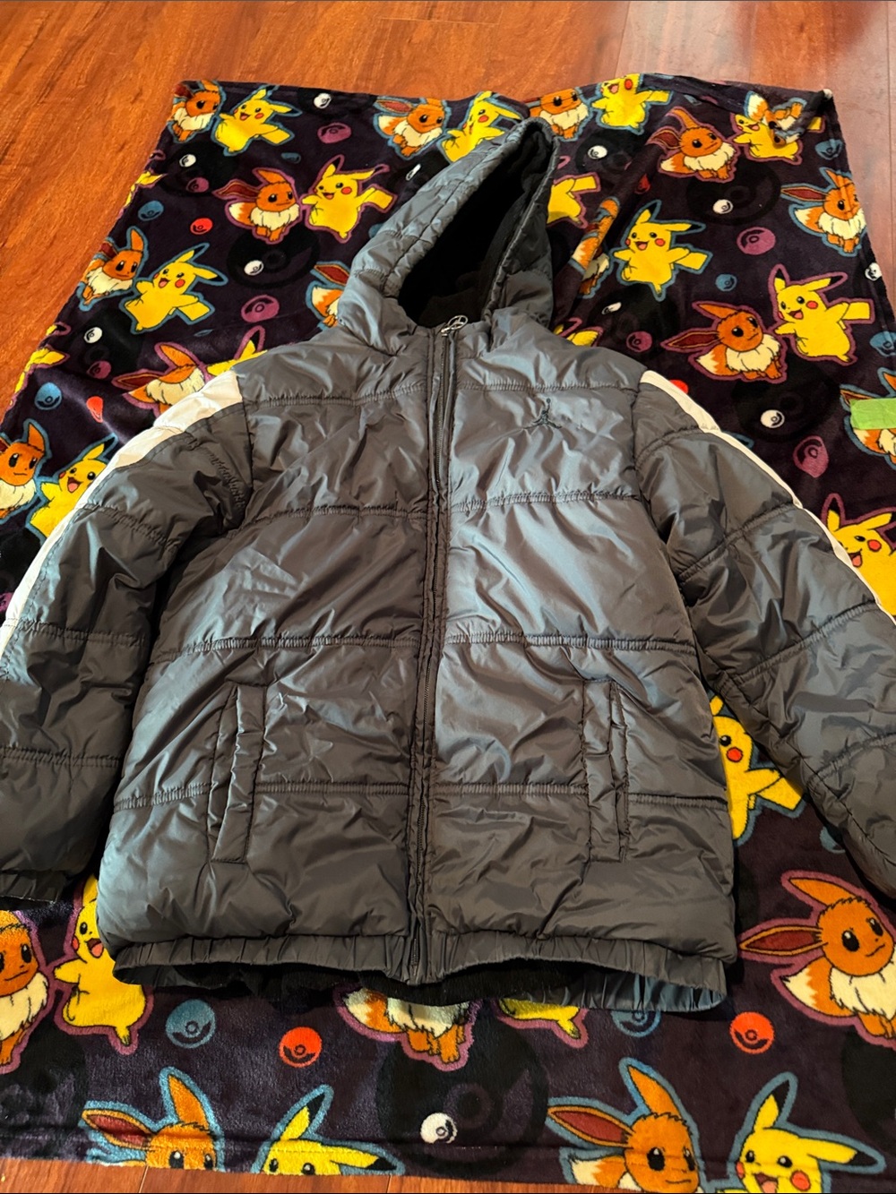 Jordan Kids Hooded Puffer Jacket in Gray with White Accents